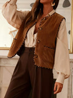 Women's Leopard Print Button-Front Sleeveless Blazer Jacket - Elegant Spring/Fall Outerwear with Open Collar, Machine Washable Coat for, Semi-Formal Events & Casual Outfits